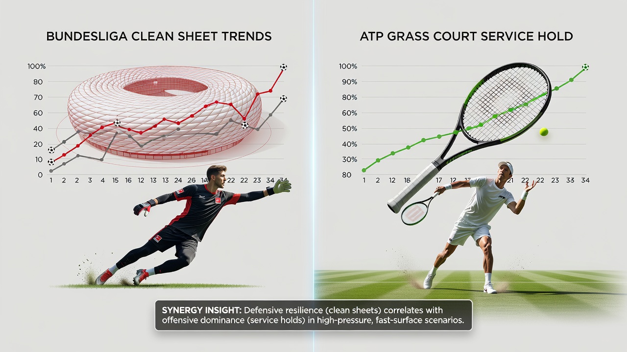 Layered multi-bet accumulator interface showing Bundesliga clean sheets matched with ATP grass service hold selections