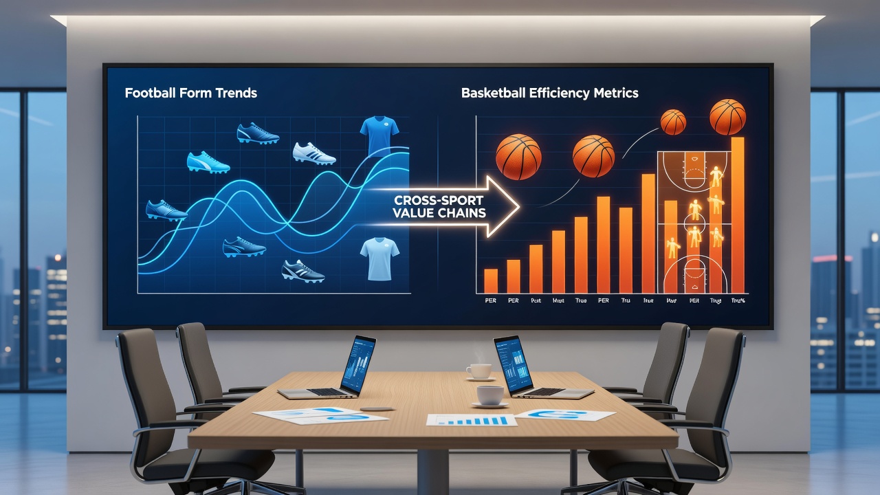 Example chart showing cross-sport accumulator construction using football and basketball statistics