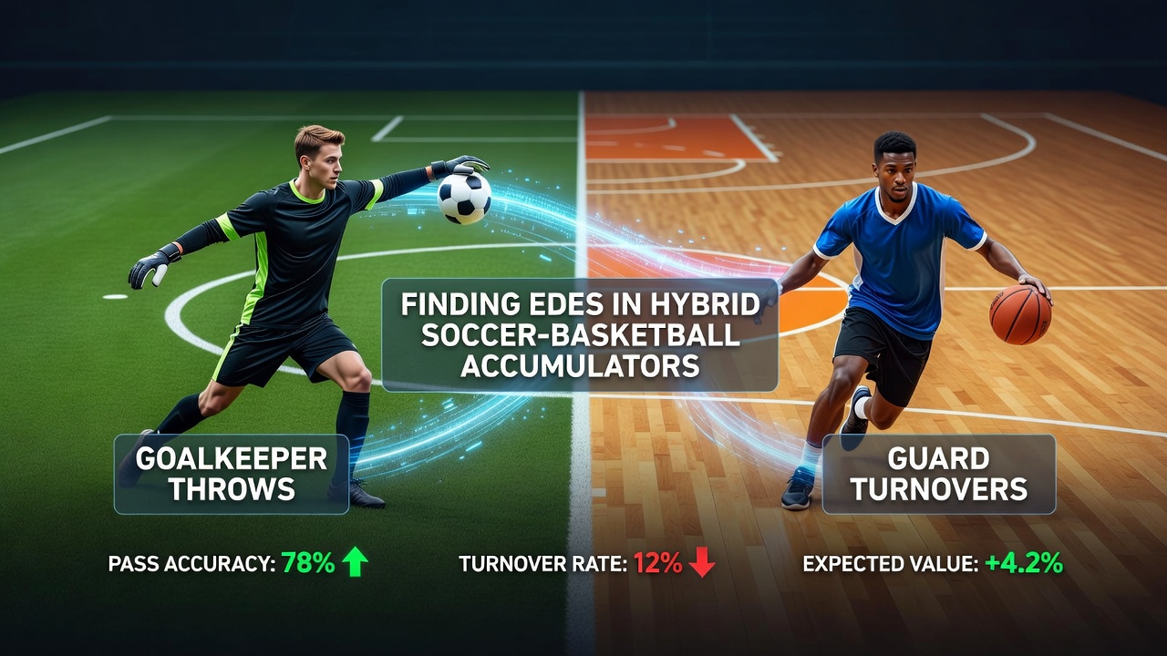 Split-screen graphic comparing soccer goalkeeper throw statistics with NBA guard turnover heat maps for accumulator strategy reference