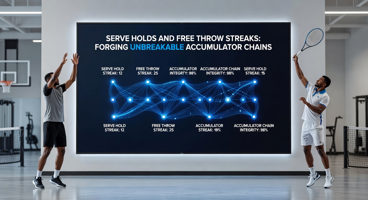 Montage of tennis serve aces and NBA free throw celebrations, illustrating chained accumulator success
