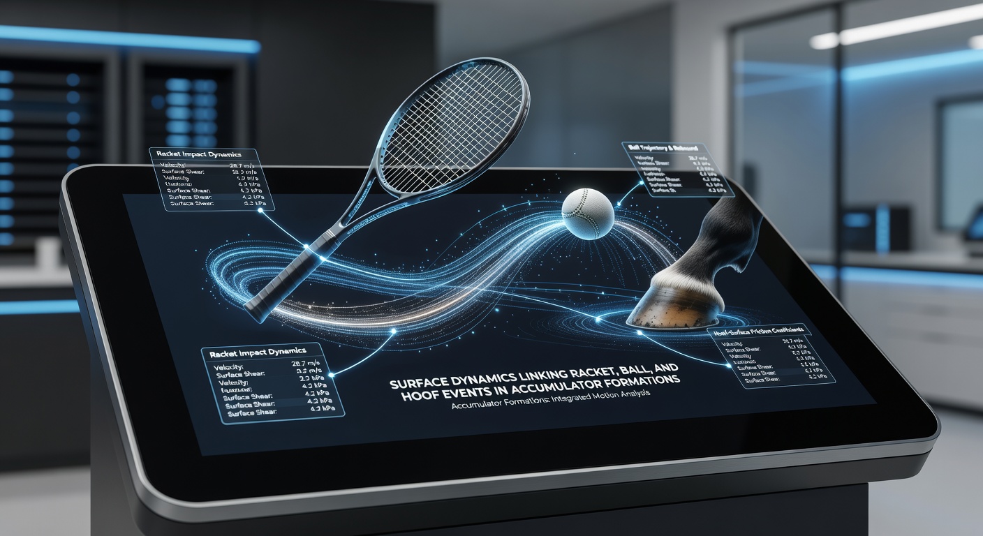 Close-up comparison of surface materials used in tennis, football, and horse racing with measurement tools
